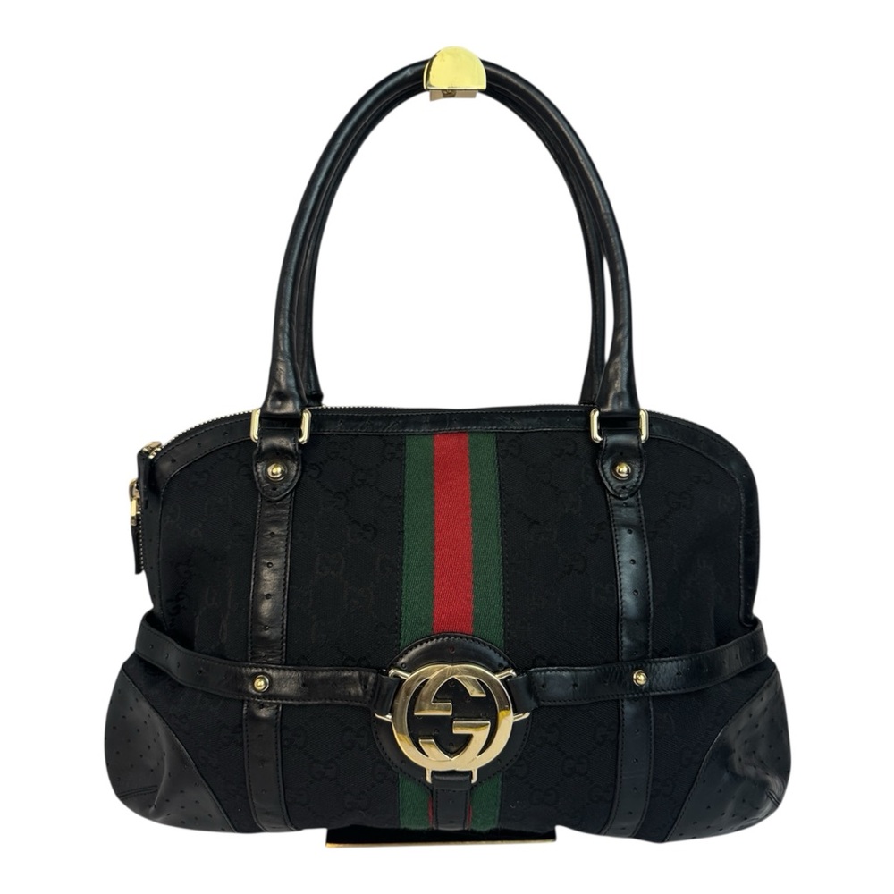 Gucci Interlocking logo Black Canvas & Leather  with Red and Green Web Stripe